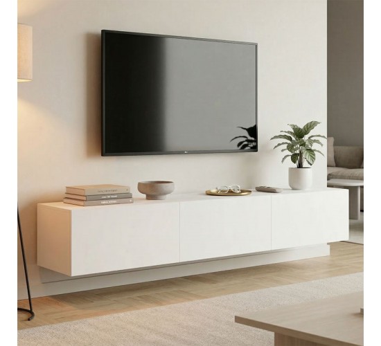 Έπιπλο τηλεόρασης επιτοίχιο με Led Rival λευκό 180x35x30εκ Υλικό: 15MM MELAMINE BOARD 230-000195