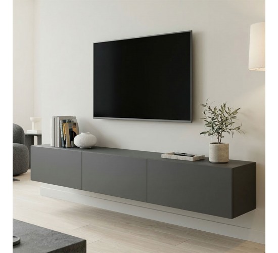 Έπιπλο τηλεόρασης επιτοίχιο με Led Rival ανθρακι 180x35x30εκ Υλικό: 15MM MELAMINE BOARD 230-000196