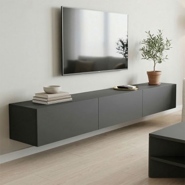 Έπιπλο τηλεόρασης επιτοίχιο με Led Rival λευκό 210x35x30εκ Υλικό: 15MM MELAMINE BOARD 230-000197