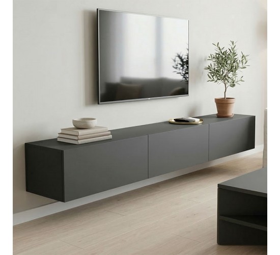 Έπιπλο τηλεόρασης επιτοίχιο με Led Rival λευκό 210x35x30εκ Υλικό: 15MM MELAMINE BOARD 230-000197