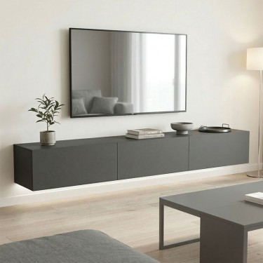 Έπιπλο τηλεόρασης επιτοίχιο με Led Rival ανθρακί 210x35x30εκ Υλικό: 15MM MELAMINE BOARD 230-000198