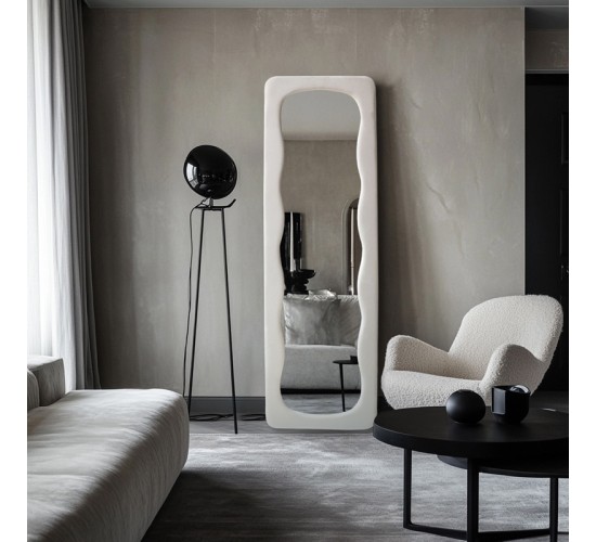 Καθρέπτης δαπέδου Lezour βελούδο σε λευκή απόχρωση 50x5x170εκ Υλικό: VELVET - GLASS - MDF 233-000044