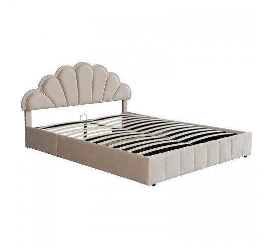 Κρεβάτι διπλό Wardie βελούδο μπεζ με αποθηκευτικό χώρο 160x200εκ Υλικό: VELVET - MDF - METAL- FOAM 234-000016