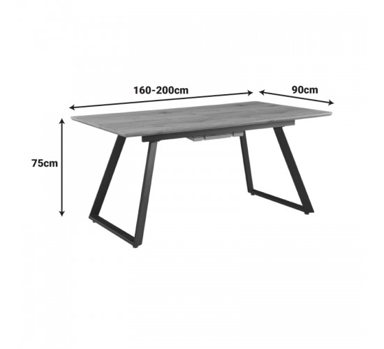 Τραπέζι επεκτεινόμενο Kannu σε φυσική απόχρωση με μαύρα μεταλλικά πόδια 160-200x90x75εκ Υλικό: MDF with paper veneer Powder coating metal legs 235-000042