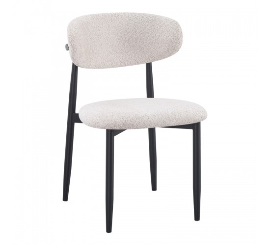 Καρέκλα Folegio μπουκλέ σε κρεμ απόχρωση με μαύρα πόδια 59x50x75εκ Υλικό: fabric seat Powder coating frame 235-000043