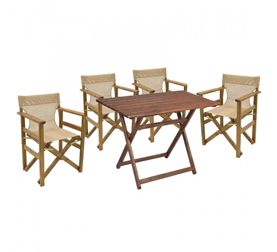 Tραπεζαρία κήπου Retto σετ 5τμχ μασίφ ξύλο οξιάς καρυδί-πανί φραπέ 100x60x71εκ Υλικό: Solid wood beech 237-000054