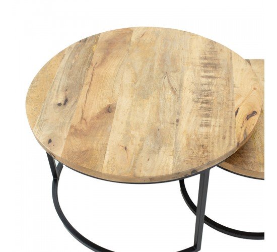 Τραπέζια σαλονιού Zita σετ 3τεμ μασίφ ξύλο mango 3εκ καρυδί-μαύρο Υλικό: WOOD MANGO - METAL 240-000009