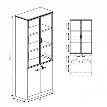 Ντουλάπα γραφείου επαγγελματική με γυάλινες πόρτες Oscar καρυδί-ανθρακί 80x40x200εκ Υλικό: MELAMINE - GLASS 246-000006