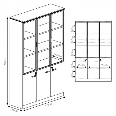 Ντουλάπα γραφείου επαγγελματική με γυάλινες πόρτες Oscar καρυδί-ανθρακί 120x40x200εκ Υλικό: MELAMINE - GLASS 246-000010