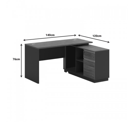 Γραφείο επαγγελματικό με δεξιά γωνία Oscar μελαμίνη σε καρυδί-ανθρακί απόχρωση140x120x76εκ Υλικό: MELAMINE 246-000019