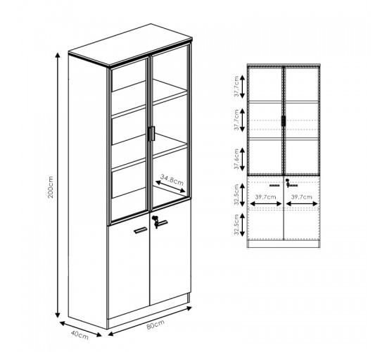 Ντουλάπες γραφείου επαγγελματικές Oscar καρυδί-ανθρακί 160x40x200εκ Υλικό: MELAMINE - GLASS 246-000034
