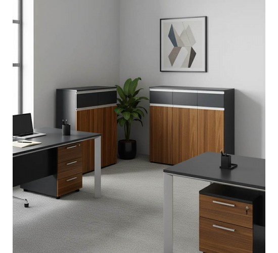 Ντουλάπια γραφείου επαγγελματικά Oscar καρυδί-ανθρακί 200x40x120εκ Υλικό: MELAMINE 246-000035