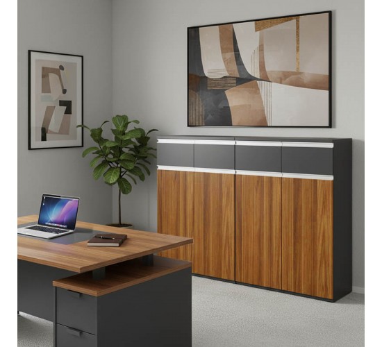 Ντουλάπια γραφείου επαγγελματικά Oscar καρυδί-ανθρακί 160x40x120εκ Υλικό: MELAMINE 246-000037