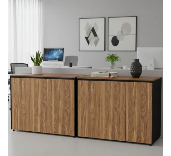 Ντουλάπια γραφείου χαμηλά επαγγελματικά Oscar καρυδί-ανθρακί 240x40x80εκ Υλικό: MELAMINE 246-000038