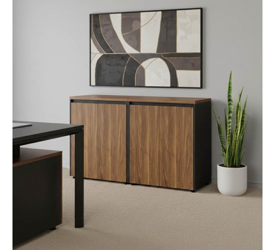 Ντουλάπια γραφείου χαμηλά επαγγελματικά Oscar καρυδί-ανθρακί 160x40x80εκ Υλικό: MELAMINE 246-000039