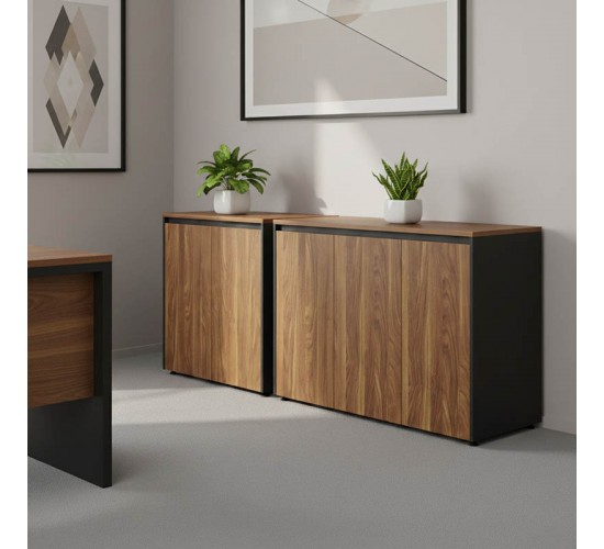 Ντουλάπια γραφείου χαμηλά επαγγελματικά Oscar καρυδί-ανθρακί 200x40x80εκ Υλικό: MELAMINE 246-000040