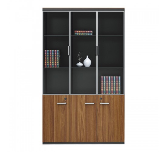 Ντουλάπες γραφείου επαγγελματικές Oscar καρυδί-ανθρακί 200x40x200εκ Υλικό: MELAMINE - GLASS 246-000042