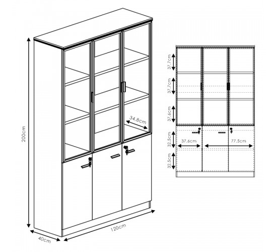 Ντουλάπες γραφείου επαγγελματικές Oscar καρυδί-ανθρακί 200x40x200εκ Υλικό: MELAMINE - GLASS 246-000042