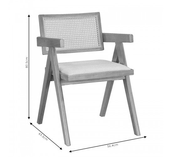 Πολυθρόνα Winslow ξύλο rubberwood ανοικτό καρυδί-pvc rattan φυσικό-ύφασμα γκρι Υλικό: RUBBERWOOD - PVC RATTAN - FABRIC - FOAM 247-000004