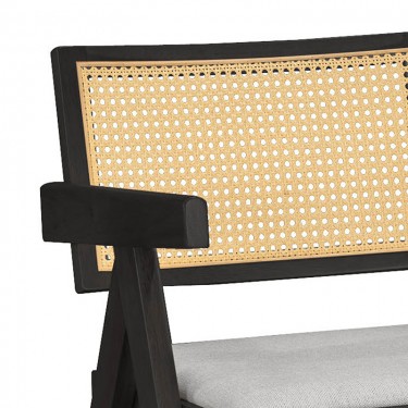 Πολυθρόνα Winslow ξύλο rubberwood μαύρο-pvc rattan φυσικό-ύφασμα γκρι Υλικό: RUBBERWOOD - PVC RATTAN - FABRIC - FOAM 247-000005