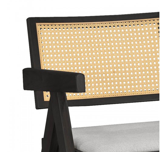 Πολυθρόνα Winslow ξύλο rubberwood μαύρο-pvc rattan φυσικό-ύφασμα γκρι Υλικό: RUBBERWOOD - PVC RATTAN - FABRIC - FOAM 247-000005