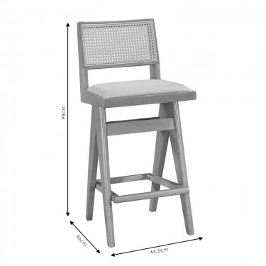 Σκαμπό bar Winslow ξύλο rubberwood ανοικτό καρυδί-pvc rattan φυσικό-ύφασμα γκρι 44.5x46x98εκ Υλικό: RUBBERWOOD - PVC RATTAN - FABRIC - FOAM 247-000007