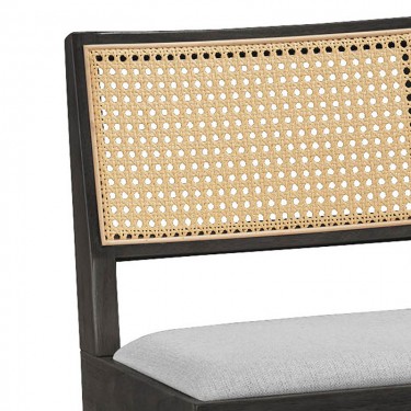 Σκαμπό bar Winslow ξύλο rubberwood μαύρο-pvc rattan φυσικό-ύφασμα γκρι 44.5x46x98εκ Υλικό: RUBBERWOOD - PVC  RATTAN - FABRIC - FOAM 247-000008