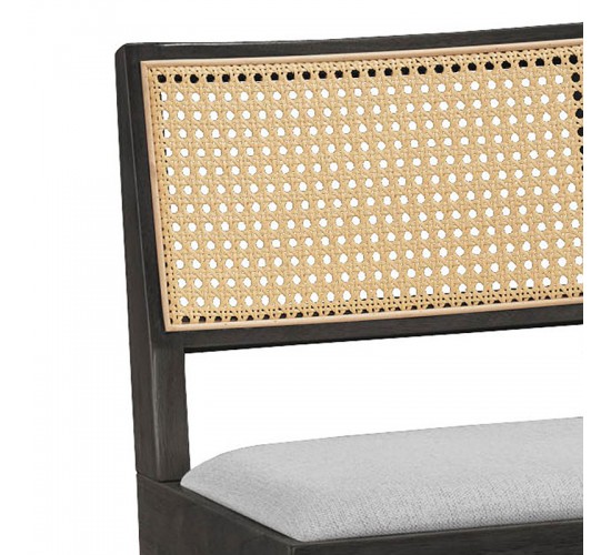 Σκαμπό bar Winslow ξύλο rubberwood μαύρο-pvc rattan φυσικό-ύφασμα γκρι 44.5x46x98εκ Υλικό: RUBBERWOOD - PVC  RATTAN - FABRIC - FOAM 247-000008