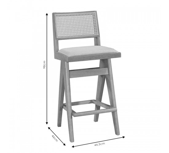 Σκαμπό bar Winslow ξύλο rubberwood μαύρο-pvc rattan φυσικό-ύφασμα γκρι 44.5x46x98εκ Υλικό: RUBBERWOOD - PVC  RATTAN - FABRIC - FOAM 247-000008