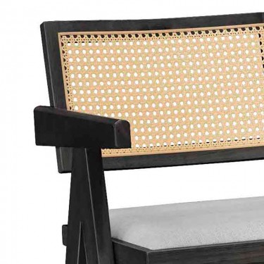 Σκαμπό bar Winslow ξύλο rubberwood μαύρο-pvc rattan φυσικό-ύφασμα γκρι Υλικό: RUBBERWOOD - PVC RATTAN - FABRIC - FOAM 247-000010