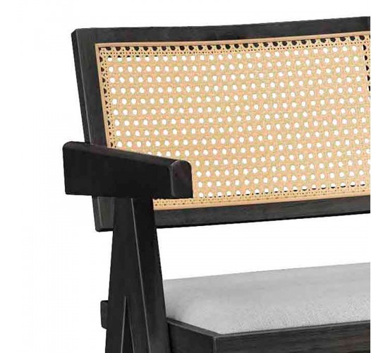 Σκαμπό bar Winslow ξύλο rubberwood μαύρο-pvc rattan φυσικό-ύφασμα γκρι Υλικό: RUBBERWOOD - PVC RATTAN - FABRIC - FOAM 247-000010