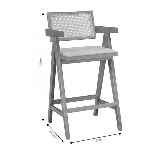 Σκαμπό bar Winslow ξύλο rubberwood μαύρο-pvc rattan φυσικό-ύφασμα γκρι Υλικό: RUBBERWOOD - PVC RATTAN - FABRIC - FOAM 247-000010