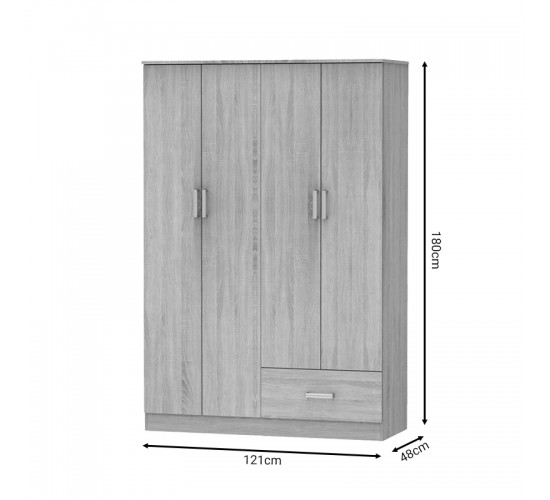 Ντουλάπα ρούχων τετράφυλλη Karter sonoma μελαμίνης 121x48x180εκ Υλικό: CLIPBOARD WITH PAPER WOOD 248-000022 Ντουλάπα ρούχων τετράφυλλη Karter sonoma μελαμίνης 121x48x180εκ Υλικό: CLIPBOARD WITH PAPER WOOD 248-000022