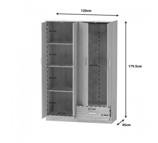 Ντουλάπα ρούχων τετράφυλλη Karter sonoma μελαμίνης 121x48x180εκ Υλικό: CLIPBOARD WITH PAPER WOOD 248-000022 Ντουλάπα ρούχων τετράφυλλη Karter sonoma μελαμίνης 121x48x180εκ Υλικό: CLIPBOARD WITH PAPER WOOD 248-000022
