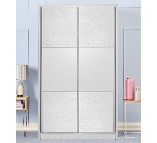 Ντουλάπα ρούχων Griffin δίφυλλη με συρόμενες πόρτες χρώμα λευκό 121x56.5x180.5εκ Υλικό: PARTICLE BOARD 249-000022