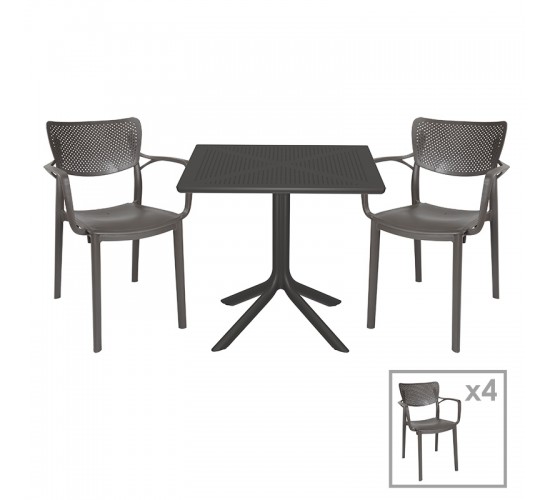 Τραπεζαρία Groovy-Frontline σετ 5τεμ PP ανθρακί 80x80x74,5εκ. Υλικό: PP 253-000086 Τραπεζαρία Groovy-Frontline σετ 5τεμ PP ανθρακί 80x80x74,5εκ. Υλικό: PP 253-000086