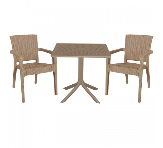 Τραπεζαρία Groovy-Halcyon σετ 3τεμ PP cappuccino 80x80x74,5εκ. Υλικό: PP 253-000093 Τραπεζαρία Groovy-Halcyon σετ 3τεμ PP cappuccino 80x80x74,5εκ. Υλικό: PP 253-000093