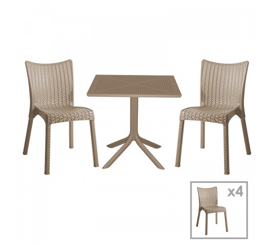 Τραπεζαρία Groovy-Confident σετ 5τεμ PP cappuccino 80x80x74,5εκ. Υλικό: PP 253-000098 Τραπεζαρία Groovy-Confident σετ 5τεμ PP cappuccino 80x80x74,5εκ. Υλικό: PP 253-000098