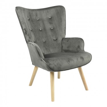 Πολυθρόνα Fluffy βελούδο ανθρακί-φυσικό πόδι 75x69x96εκ Υλικό: VELVET - WOOD 255-000023