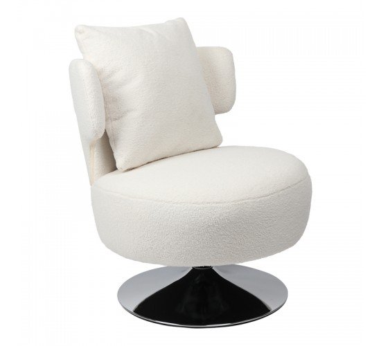 Πολυθρόνα με μαξιλάρι Percival μπουκλέ ύφασμα λευκό-βάση χρωμίου 76x67x76εκ Υλικό: TEDDY FABRIC 255-000039