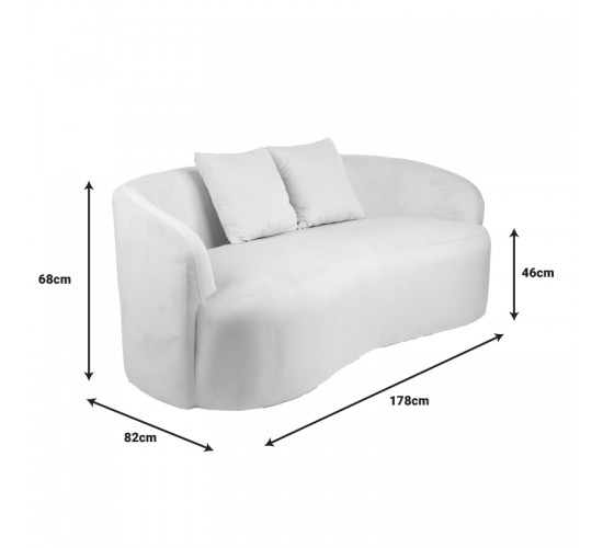 Καναπές 2θέσιος Raini με μαξιλάρια κρεμ βελούδο 178x82x68εκ Υλικό: VELVET-WOOD 255-000059