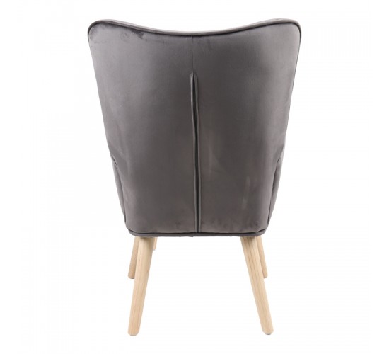 Πολυθρόνα με υποπόδιο Melisia γκρι βελούδο και ξύλινο πόδι σε φυσική απόχρωση 59x67x94εκ Υλικό: VELVET - WOOD 255-000076