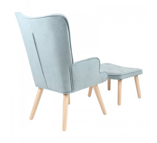 Πολυθρόνα με υποπόδιο Melisia βεραμάν ύφασμα και ξύλινο πόδι σε φυσική απόχρωση 59x67x94εκ Υλικό: FABRIC - WOOD 255-000078