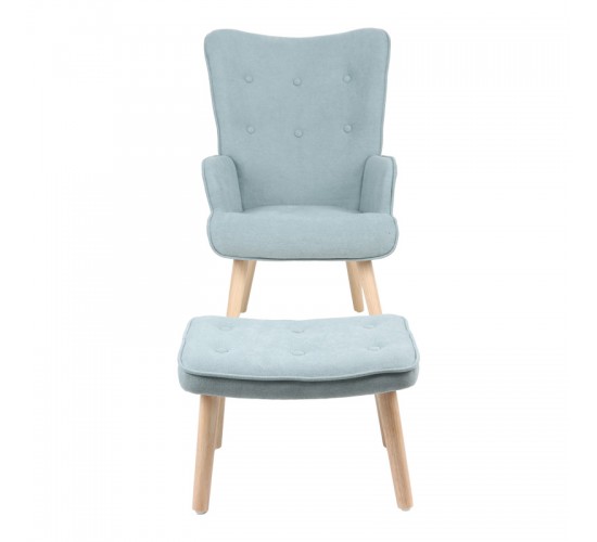 Πολυθρόνα με υποπόδιο Melisia βεραμάν ύφασμα και ξύλινο πόδι σε φυσική απόχρωση 59x67x94εκ Υλικό: FABRIC - WOOD 255-000078