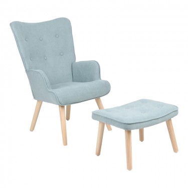 Πολυθρόνα με υποπόδιο Melisia βεραμάν ύφασμα και ξύλινο πόδι σε φυσική απόχρωση 59x67x94εκ Υλικό: FABRIC - WOOD 255-000078