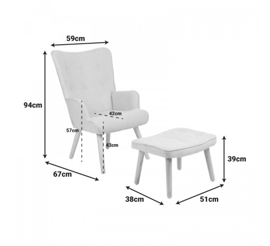 Πολυθρόνα με υποπόδιο Melisia βεραμάν ύφασμα και ξύλινο πόδι σε φυσική απόχρωση 59x67x94εκ Υλικό: FABRIC - WOOD 255-000078