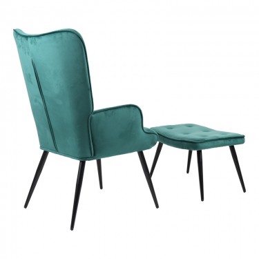 Πολυθρόνα με υποπόδιο Siella κυπαρισσί βελούδο και μαύρο μέταλλο πόδι 59x67x94εκ Υλικό: VELVET - STEEL 255-000080