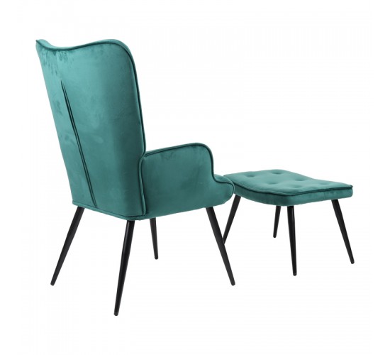 Πολυθρόνα με υποπόδιο Siella κυπαρισσί βελούδο και μαύρο μέταλλο πόδι 59x67x94εκ Υλικό: VELVET - STEEL 255-000080