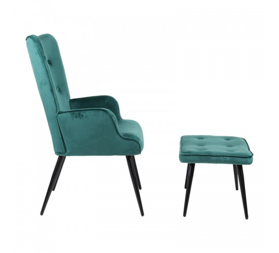 Πολυθρόνα με υποπόδιο Siella κυπαρισσί βελούδο και μαύρο μέταλλο πόδι 59x67x94εκ Υλικό: VELVET - STEEL 255-000080