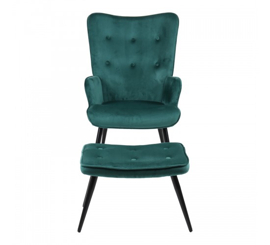 Πολυθρόνα με υποπόδιο Siella κυπαρισσί βελούδο και μαύρο μέταλλο πόδι 59x67x94εκ Υλικό: VELVET - STEEL 255-000080